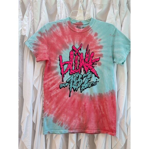 Blink-182 Drip Logo Tie-Dye T-Shirt Unisex Size Small Pink/Green 100% Cotton - Picture 2 of 7